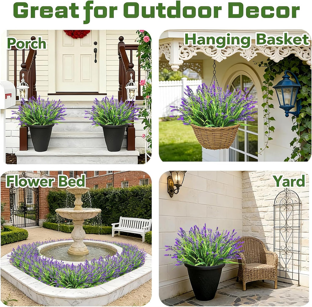 Faux Flowers for Outdoor Planters – 20 Bundles Fake Plants Outdoor, UV Resistant Artificial Plants & Flowers with Fake Monkey Grass, Faux Outdoor Plants for Porch Patio Garden Decor