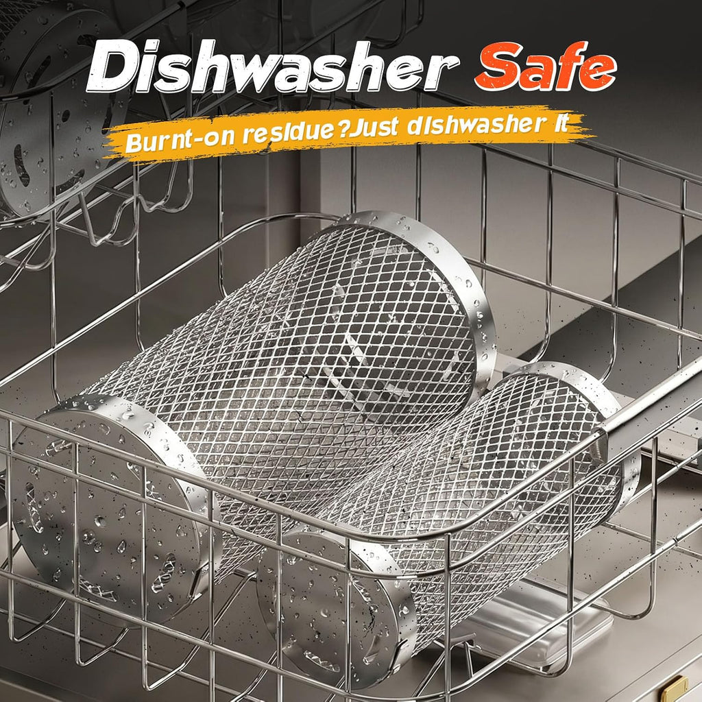 Rolling Grill Basket, Grilling Accessories 2 Pack, Gifts for Men | 304 Stainless Steel, Removable Wooden Handle, BBQ Grill for Vegetable, Outdoor Cooking, Birthday Gifts for Men Dad Husband
