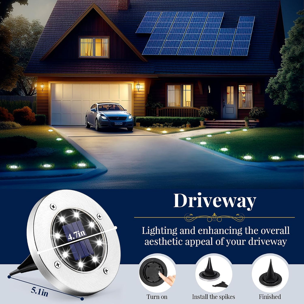 SOLPEX Solar Ground Lights Outdoor, Garden Lights 12 Pack Cool White | IP65 Waterproof Stainless Steel Landscape Lighting for Walkway, Driveway, Pathway, Patio, Backyard Decor