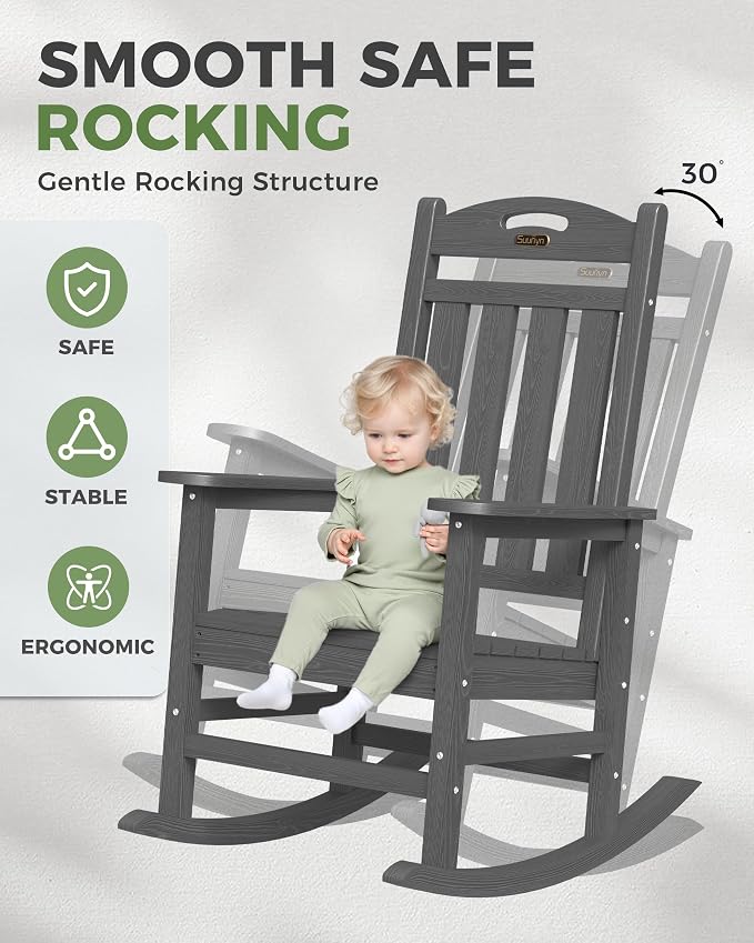 Oversized Outdoor Rocking Chairs Set of 2, High Back Porch Rocking Chair - Image 4