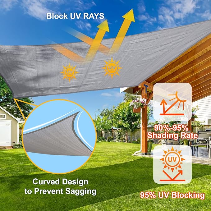 SUNLAX Sun Shade Sail 12' x 20' x 23.3' Silver Rectangle Canopy Sail Shade - Image 4