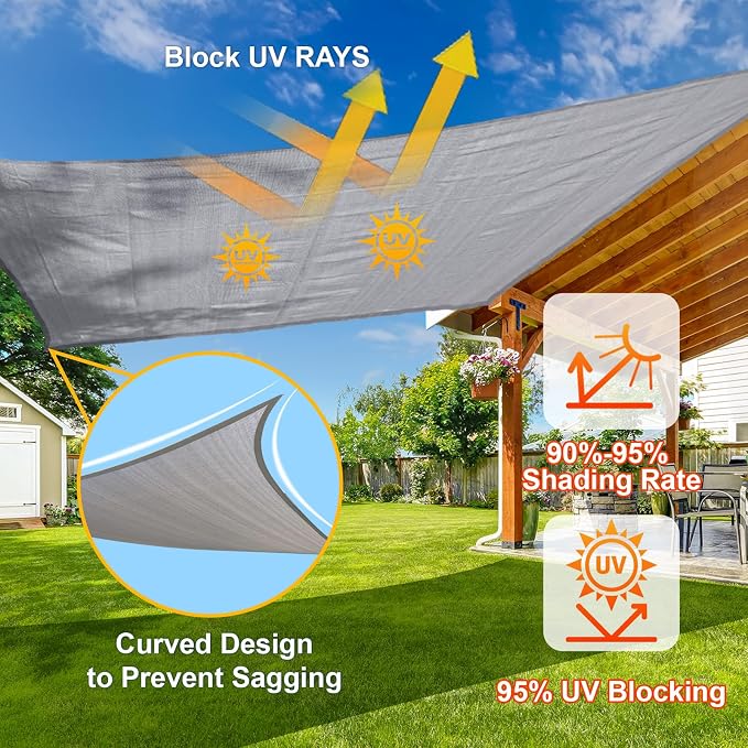 SUNLAX Sun Shade Sail 8' x 8' Silver Grey Square Canopy Sail Shade Cover UV - Image 4