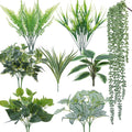 16PCArtificial Greenery Shrub Stems Fake Flower Plants for Outdoor | UV Resistant Faux Outdoor plants, Fake Shrubs Plants for Patio Garden, Front Porch, Window Box, Spring Summer Home Decor