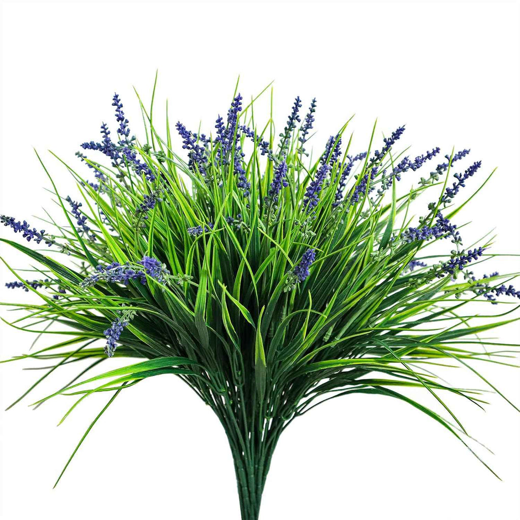 XLFAQXM 12 Bundles Artificial Plants Outdoor Flowers Fake Grass No Fade Faux Plastic Shrubs for Pot Garden Wedding Porch Hanging Planter for Window Box Decoration Greenery uv Resistant (GrassC1)