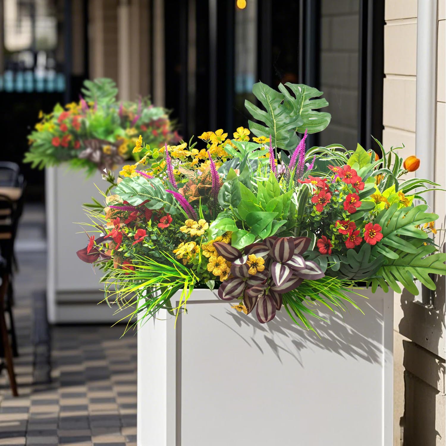 Grunyia 20PCS Fake Flowers UV Resistant Artificial Plants & Faux Shrubs - Outdoor Plastic Greenery Stems for Garden Porch, Window Box Planter, Home Decor(Pot Not Included)