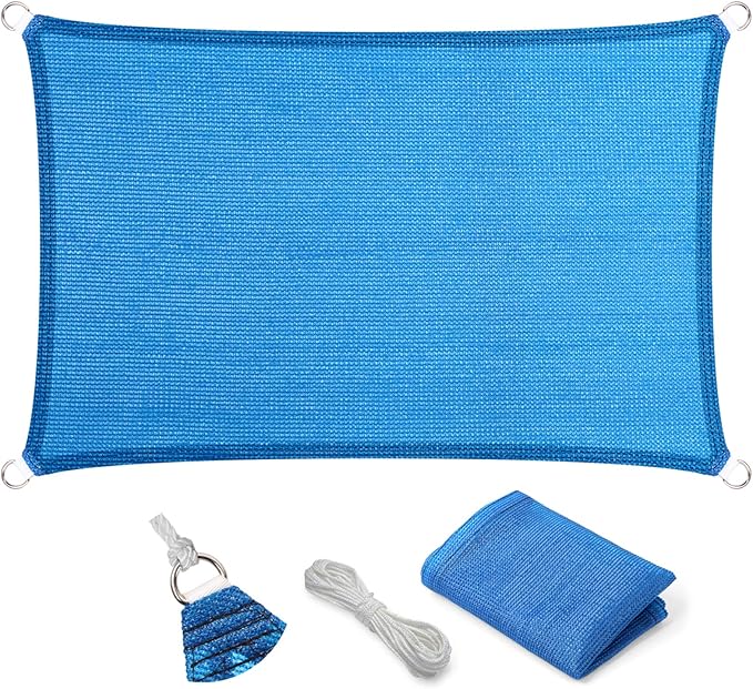 Eden's Decor Straight Flat-Edged Sun Shade Sail Rectangular 12' x 21' Blue by EdensDecorInc