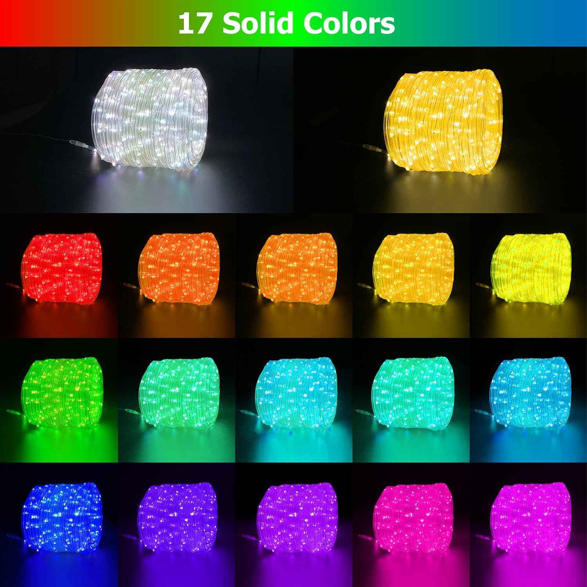 50ft LED Rope Lights for Outside, 25 Colors IP68 Waterproof, Dimmable Warm White RGB Outdoor String Lights with 4 Brightness, Red White Blue for Patriotic Decorations, Fairy Lights for Indoor Bedroom