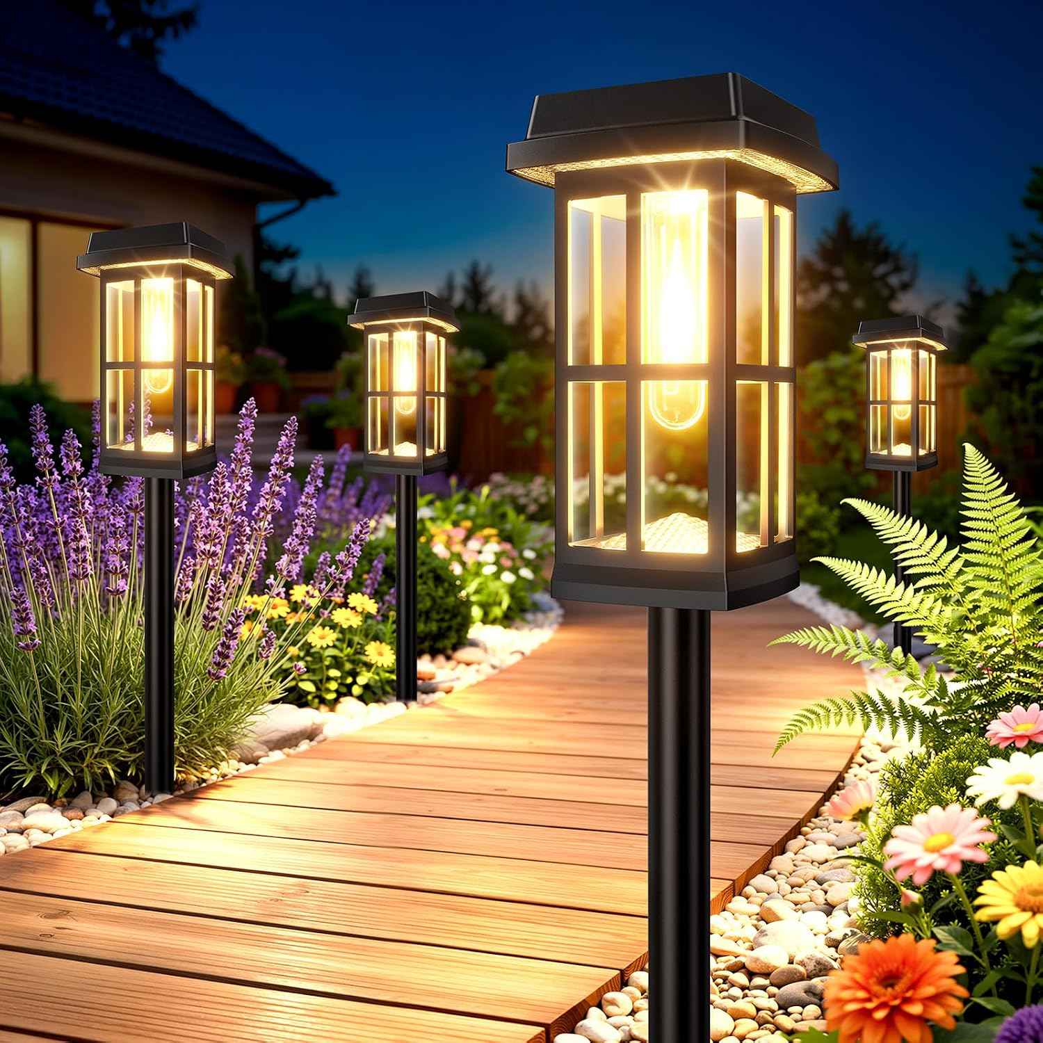 Ahaorigin 8 Pack Solar Pathway Lights Outdoor, 2 Lighting Modes Waterproof Solar Lights Outdoor, Brighter Up to 15Hrs Outdoor Path Lights for Yard Garden Walkway Driveway Sidewalk