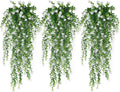 RECUTMS Artificial Hanging Plants Fake Hanging Vines Outdoor Faux Draping | Faux Eucalyptus Leaf Greenery Vine Outdoor UV Resistant Plastic White Flowers Home Garden Wedding Party Indoor Decoration,3Pc