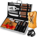 RINPIR 21pcs BBQ Grill Accessories Set with 21” Reusable Meat Blanket Brown | Father’s Day Grilling Gifts for Men Dad, Stainless Steel Grill Tools Utensils Kit in Aluminum Case for Outdoor Camping