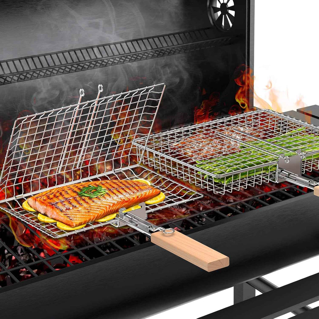 Nesting Grill Basket Set, BBQ Accessories, Outdoor Camping, Gifts for Men | 304 Stainless Steel, Removable Handle, Smoker Rack grilling Tools for Fish Vegetable, Cooking Grate, Birthday for Dad Husband