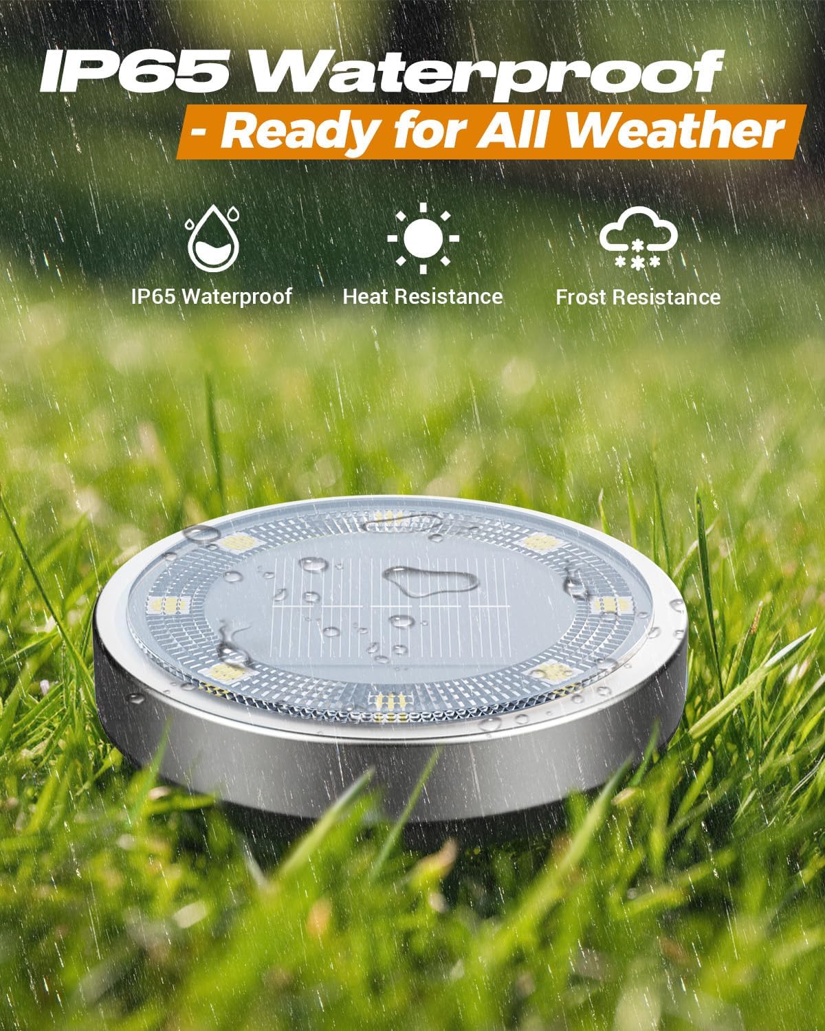 btfarm 16 Pack Solar Lights Outdoor Waterproof, 8 LED Solar Ground Lights | Stainless Steel, Easy-to-Install Flat Solar Disc Lights, Pathway Lights for Garden Lawn Patio Yard Path Landscape, Cool White