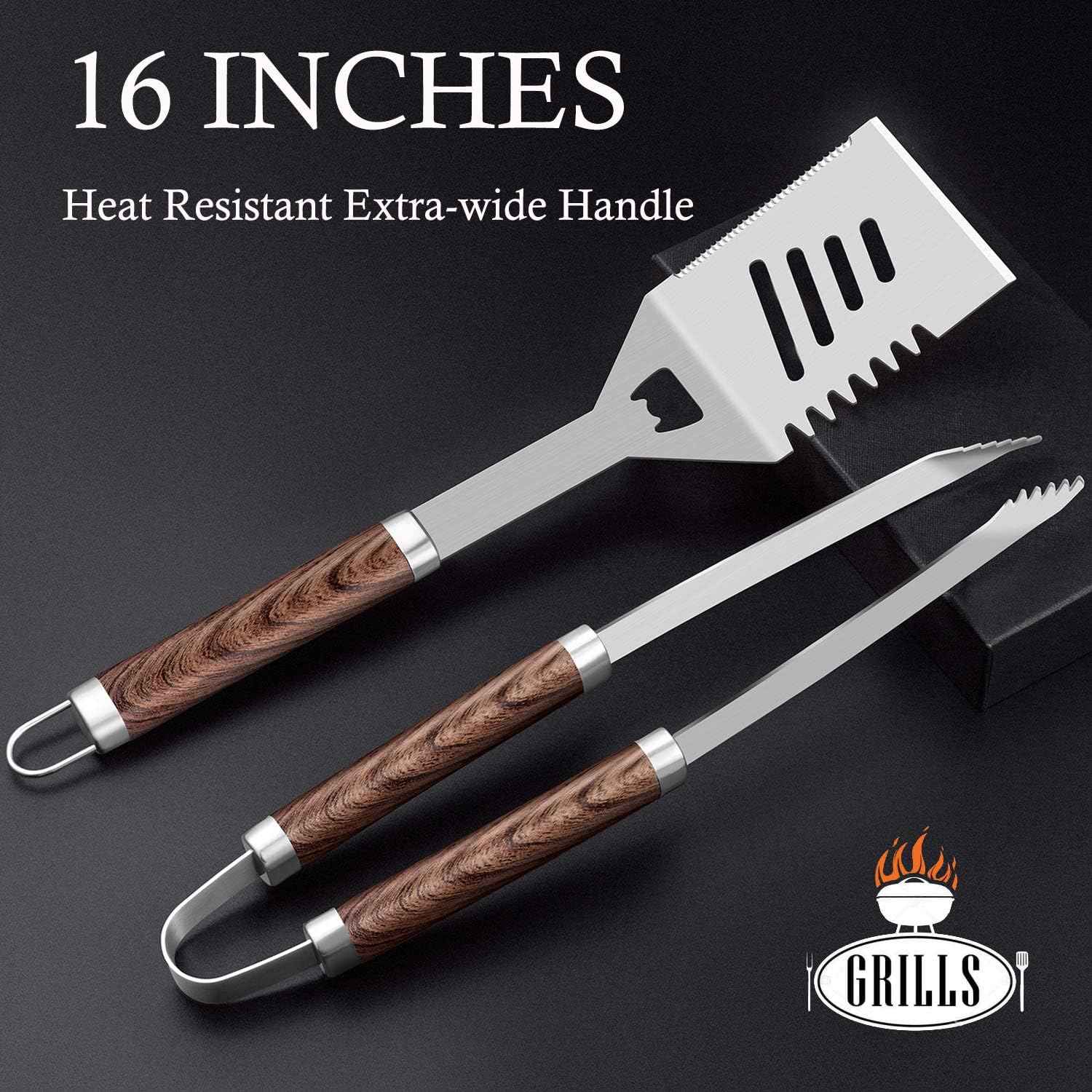ROMANTICIST 26pcs Grilling Gifts for Men, Dad Gifts for Father's Day, Stainless Steel BBQ Grill Accessories Tools Set, Heavy Duty BBQ Utensils Kit with Apron, Thermometer, Mats in Aluminum Case Brown