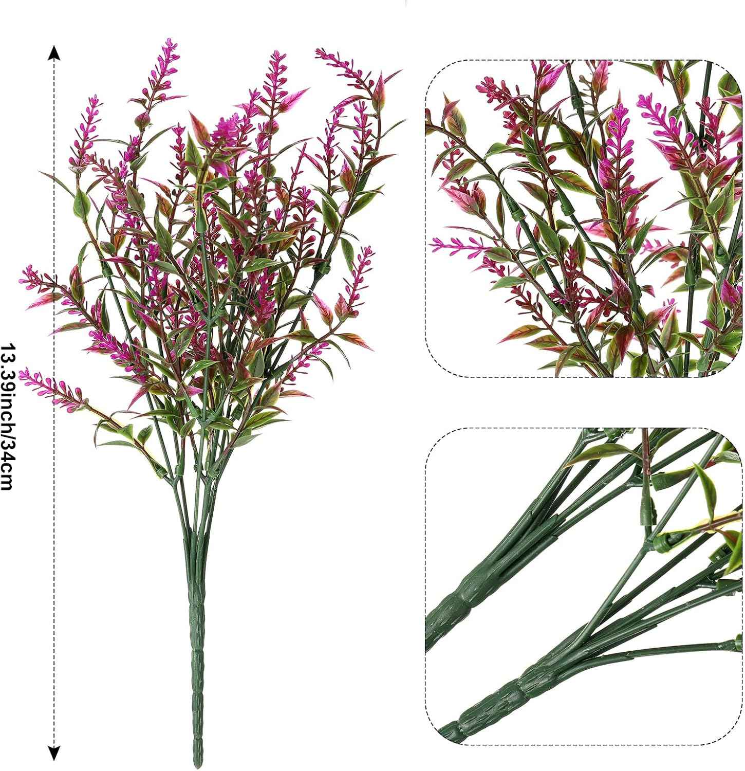 Xinnun 24 Bundles Artificial Flowers for Outdoors Faux Lavender Plants for Window Boxes Fake Plants Monkey Grass UV Resistant Plastic Shrubs Greenery for Home Garden Patio Front Porch Courtyard Decor