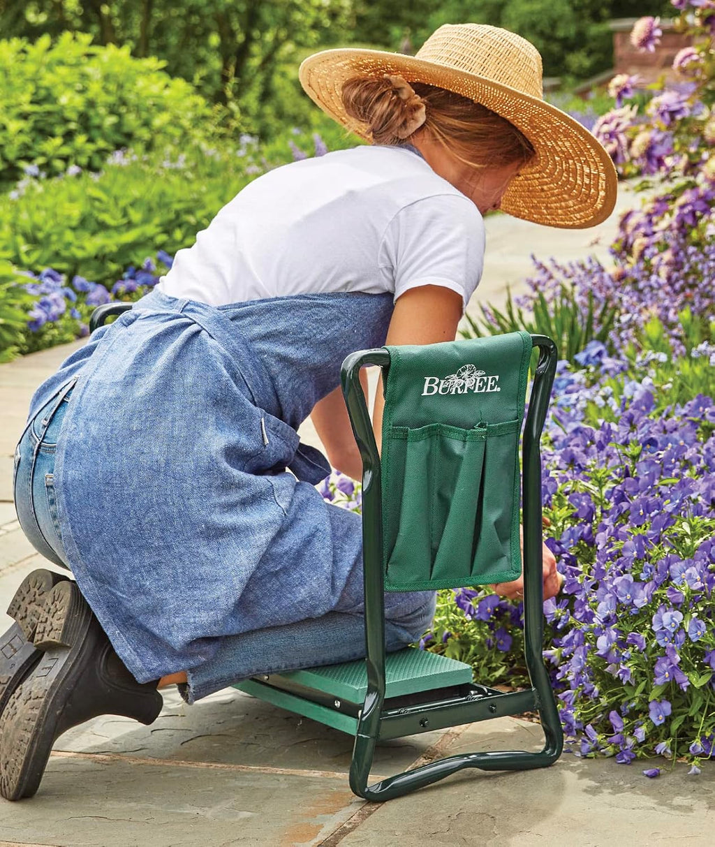 Burpee Multi-Function Garden Kneeler Seat with Padded Cushion and Detachable Tool Bag, Versatile Garden Stool with Foldable Frame, Ideal for Outdoor Gardening Enthusiasts (Green)