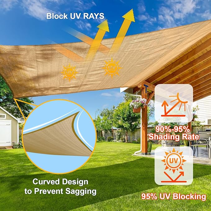 SUNLAX Sun Shade Sail 11' x 22' Sand Rectangle Canopy Sail Shade Cover UV Block - Image 4