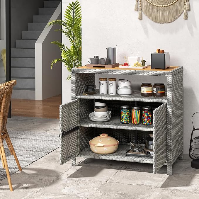 Tangkula Rattan Outdoor Storage Cabinet, Patiojoy Outdoor Cabinet - Image 8