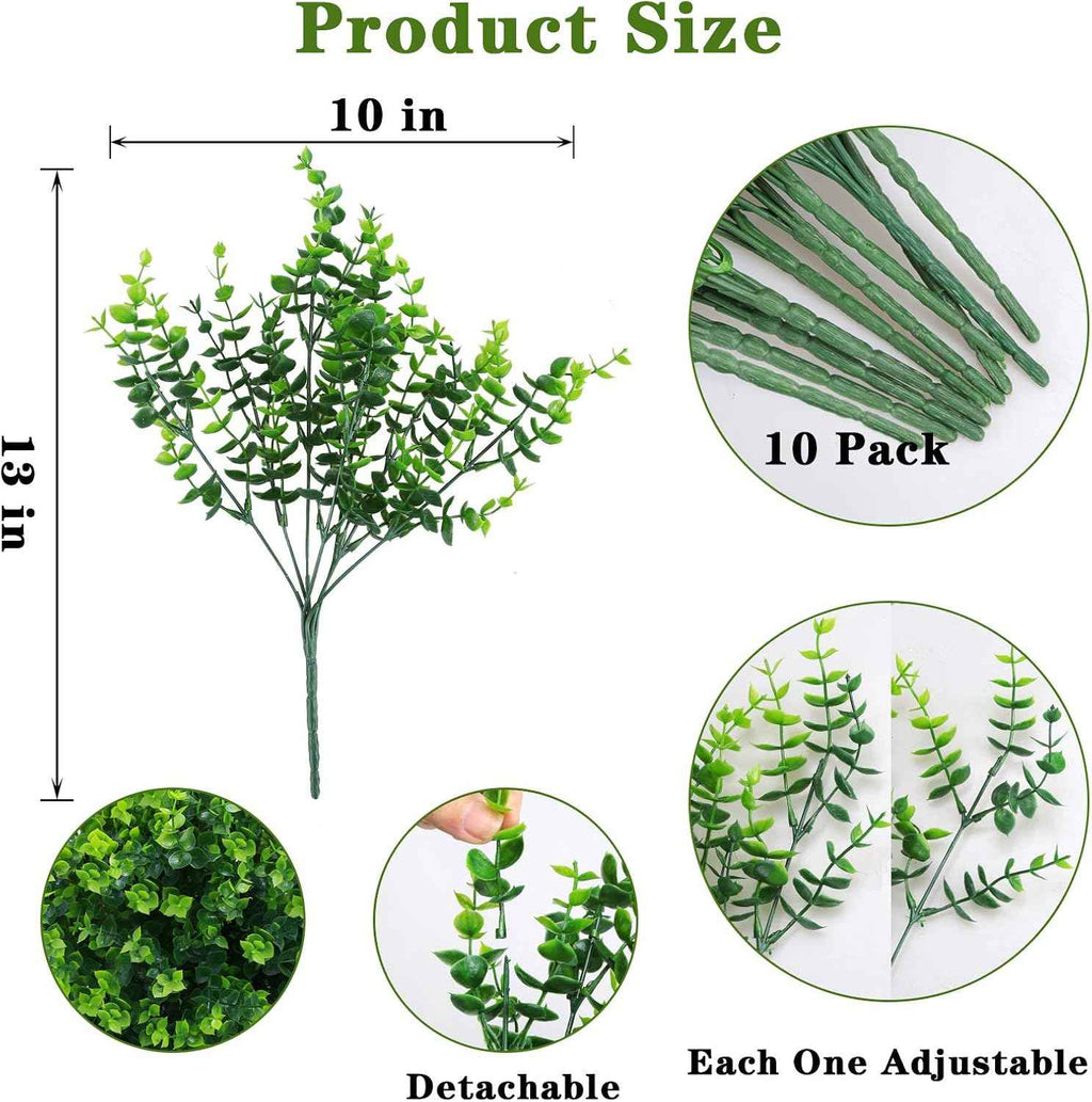 summer flower 10 Pack Artificial Boxwood Stems UV Resistant Faux Greenery Stems Fake Greenery Shrubs for Outdoor Patio Wedding Decor