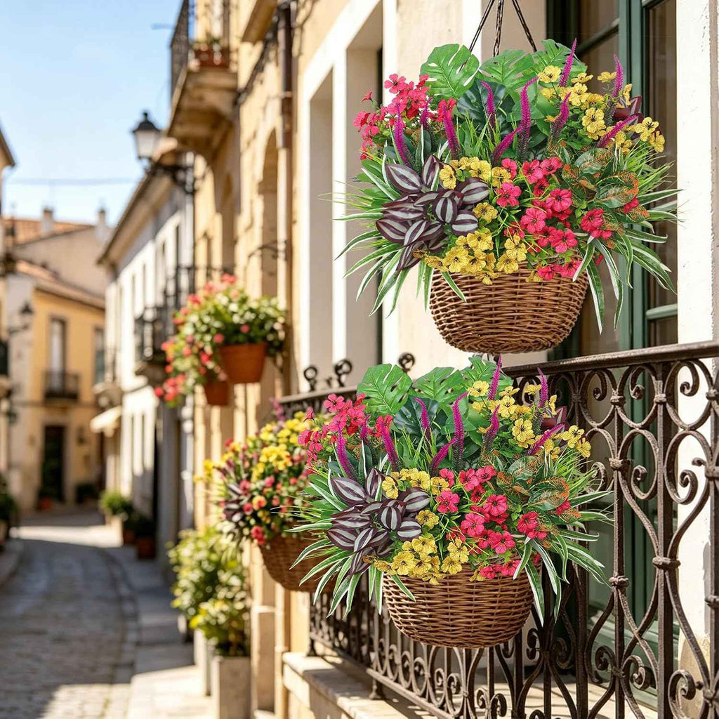 Dremisland 20 Bundles Fake Flowers Artificial Plants for Outdoors UV Resistant Faux Greenery Stems Silk Flowers Realistic Plastic Ferns Shrubs Plants for Planter Garden Patio Window Box Home Decor