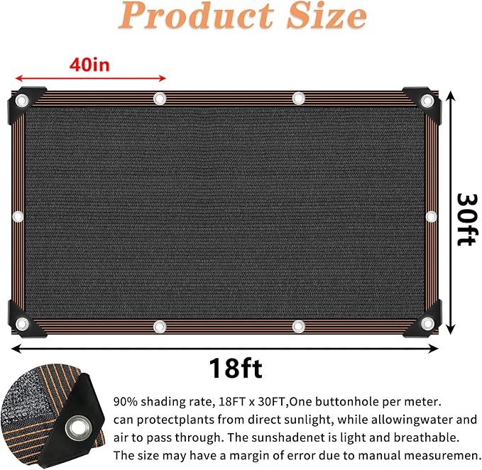 QLOFEI 18x30 FT Shade Cloth for Garden, 80-90% Sunblock Shade Neting Cover - Image 2