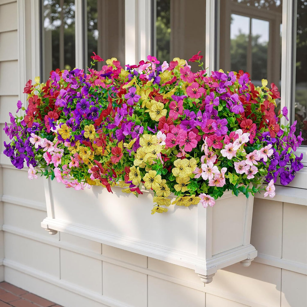 Artificial Faux Flowers Plants for Outdoors Outside Spring Summer Decoration,12 Bundles Silk Daisy Realistic Fake Flowers Plant Greenery UV Resistant for Planters Porch Patio Garden Home(6 Multicolor)