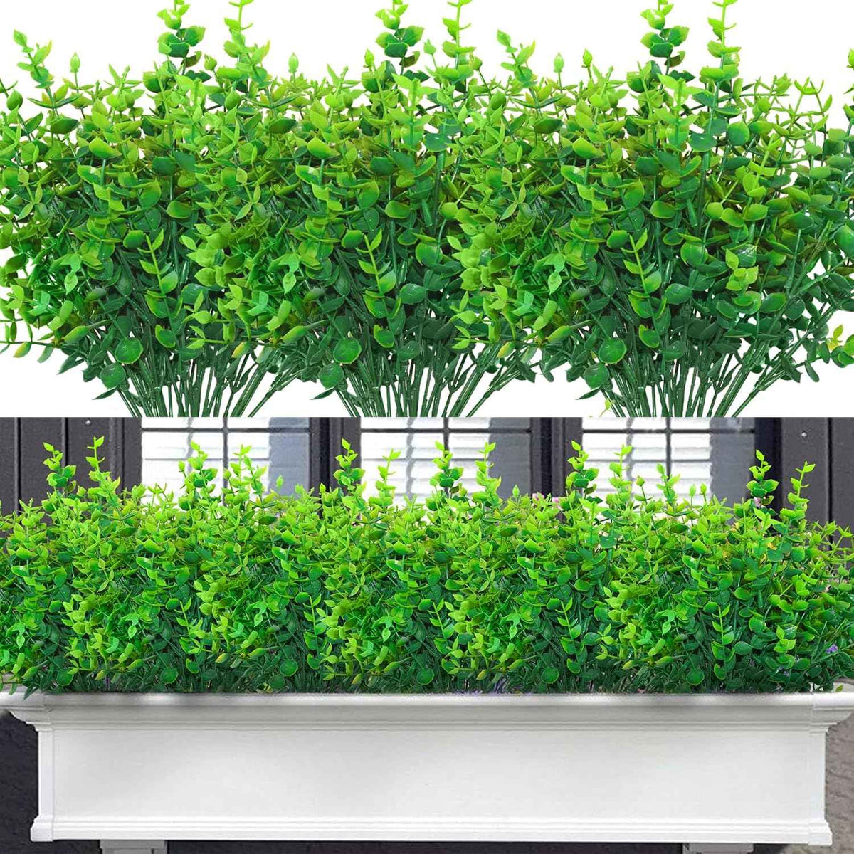 Outdoor Artificial Greenery Plants 8 Pcs UV Resistant Non-Fading Boxwood Shrubs Fake Bushes