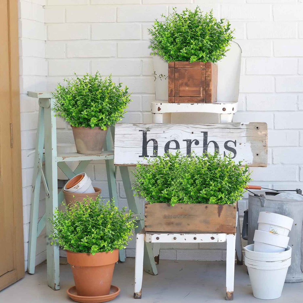 24 Bundles Fake Plants Artificial Greenery Stems for Outdoors | UV resistant, faux eucalyptus, plastic plants, no maintance, indoor outdoor garden farmhouse porch patio windowbox home decor
