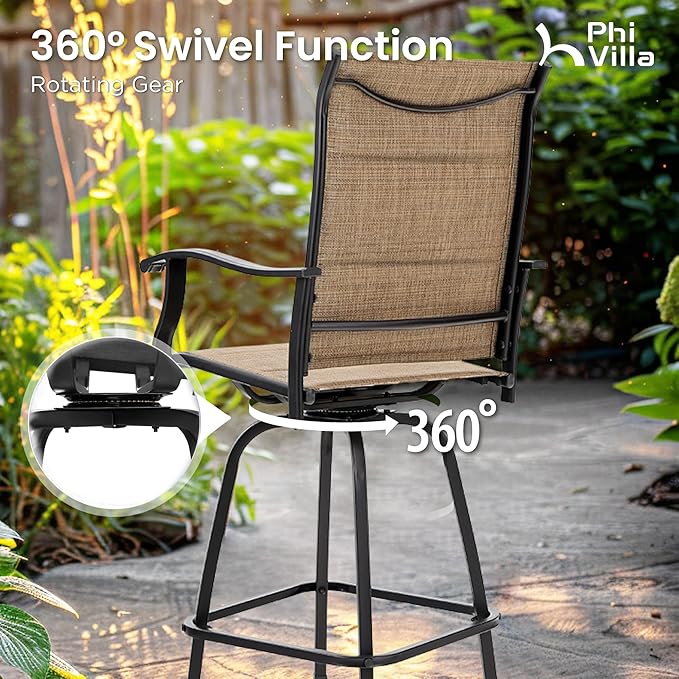 PHI VILLA Outdoor Patio Swivel Bar Stools Set of 4 - Image 5