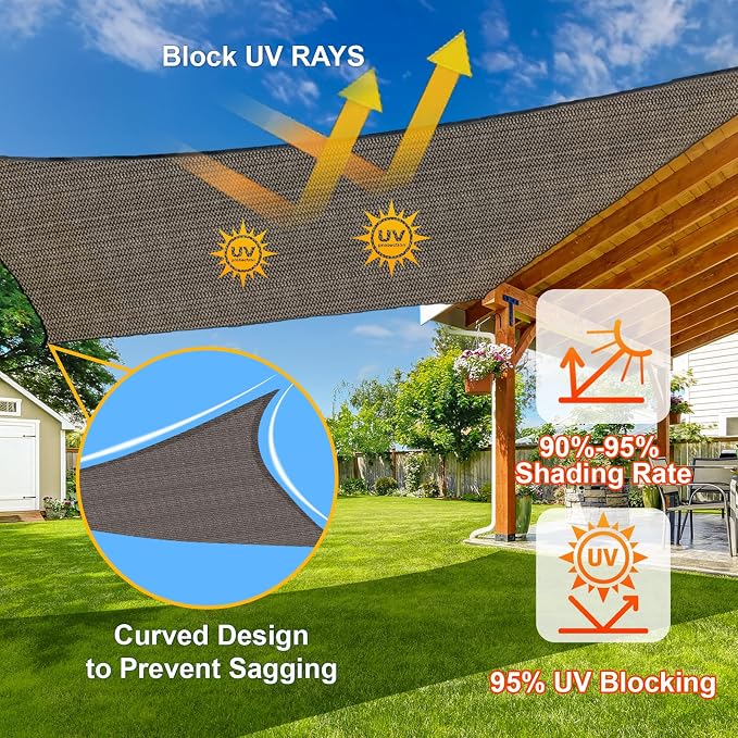 SUNLAX Sun Shade Sail 13' x 13' Brown Rectangle Canopy Sail Shade Cover UV - Image 4