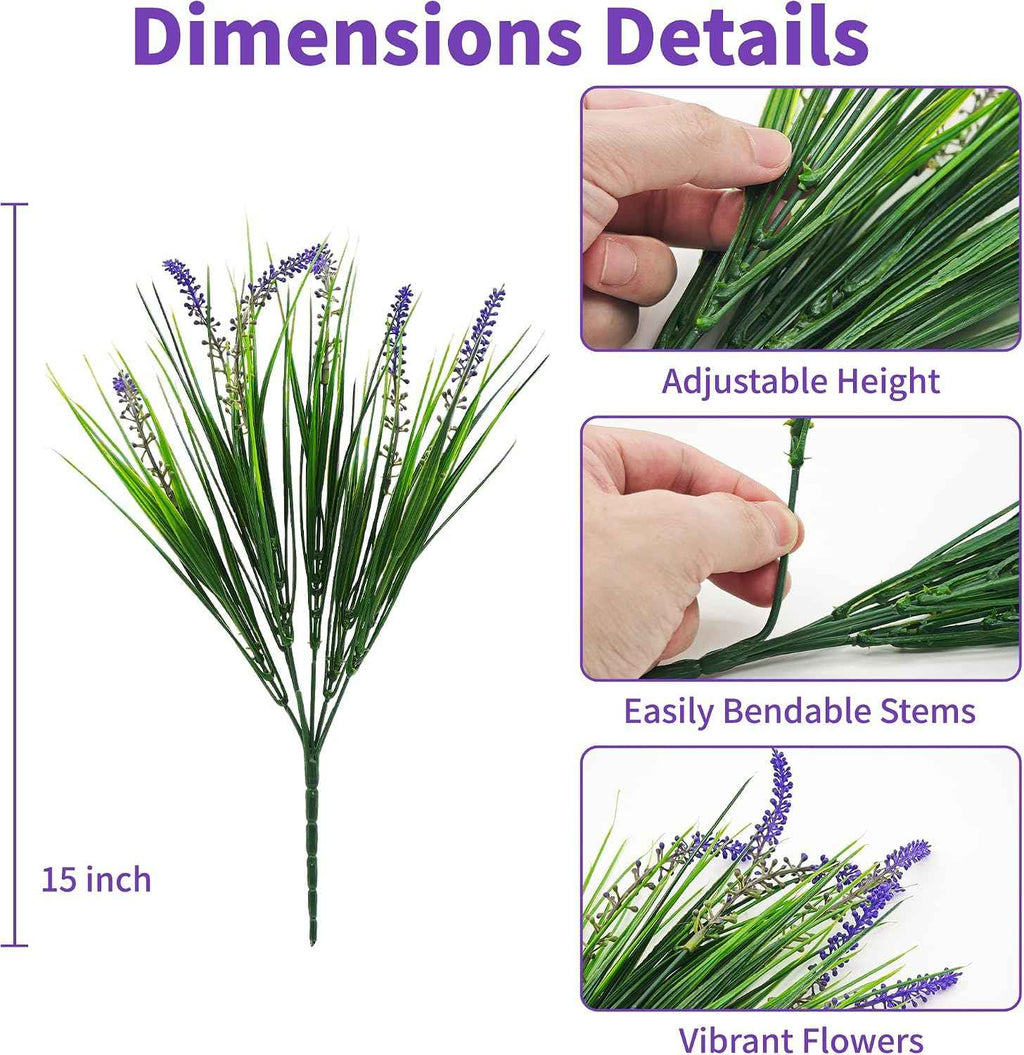 12 Bundles Artificial Plant Outdoor Fake Monkey Grass Faux Lavender Flowers | UV Resistant, No Fading, Zero Maintenance, Outdoor & Indoor