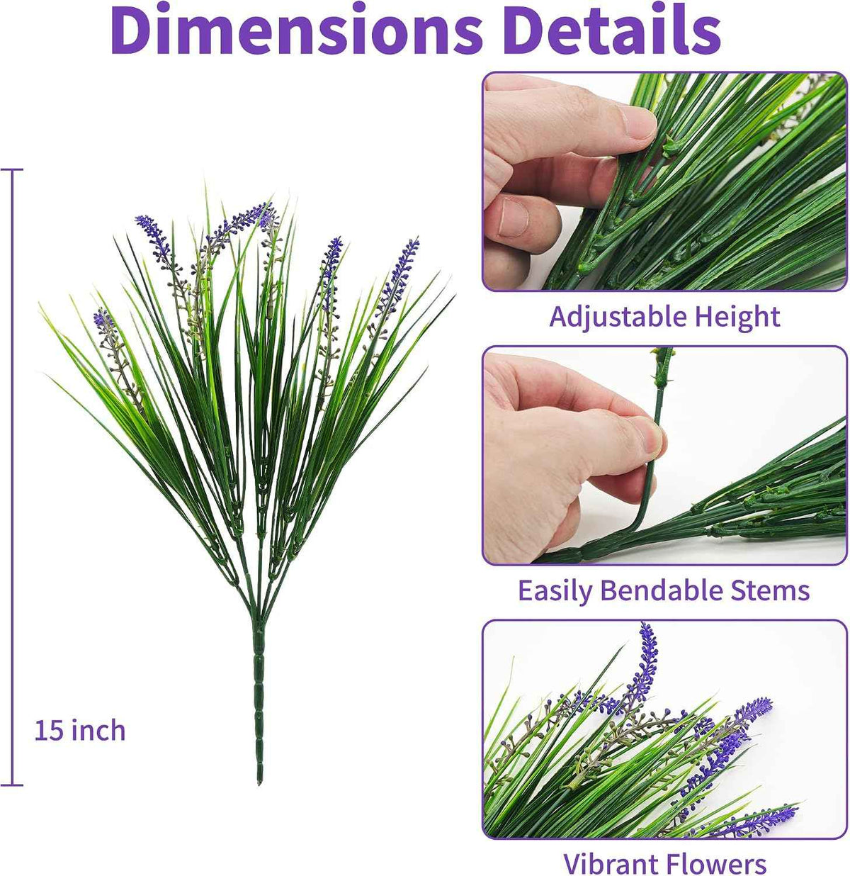 12 Bundles Artificial Plant Outdoor Fake Monkey Grass Faux Lavender Flowers | UV Resistant, No Fading, Zero Maintenance, Outdoor & Indoor