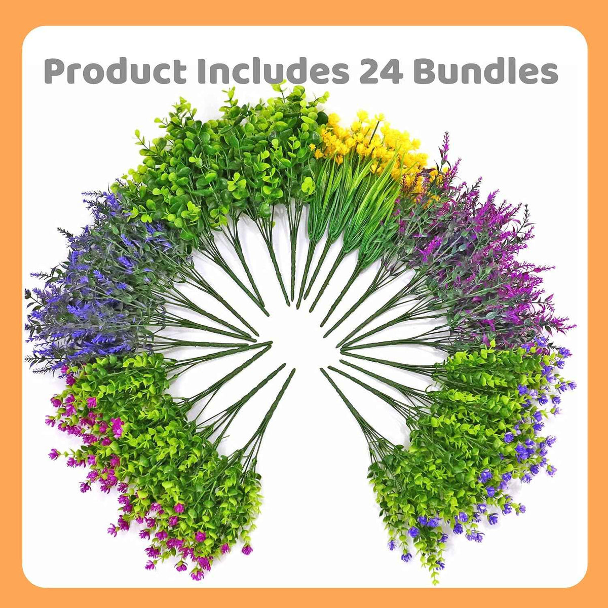 24 Bundles Artificial Fake Flowers Outdoor, UV Resistant No Fade Boxwood Faux Plastic Shrubs Greenery Plants for Garden Patio Porch Window Box Home Indoor Wedding Farmhouse Hanging Planter Décor