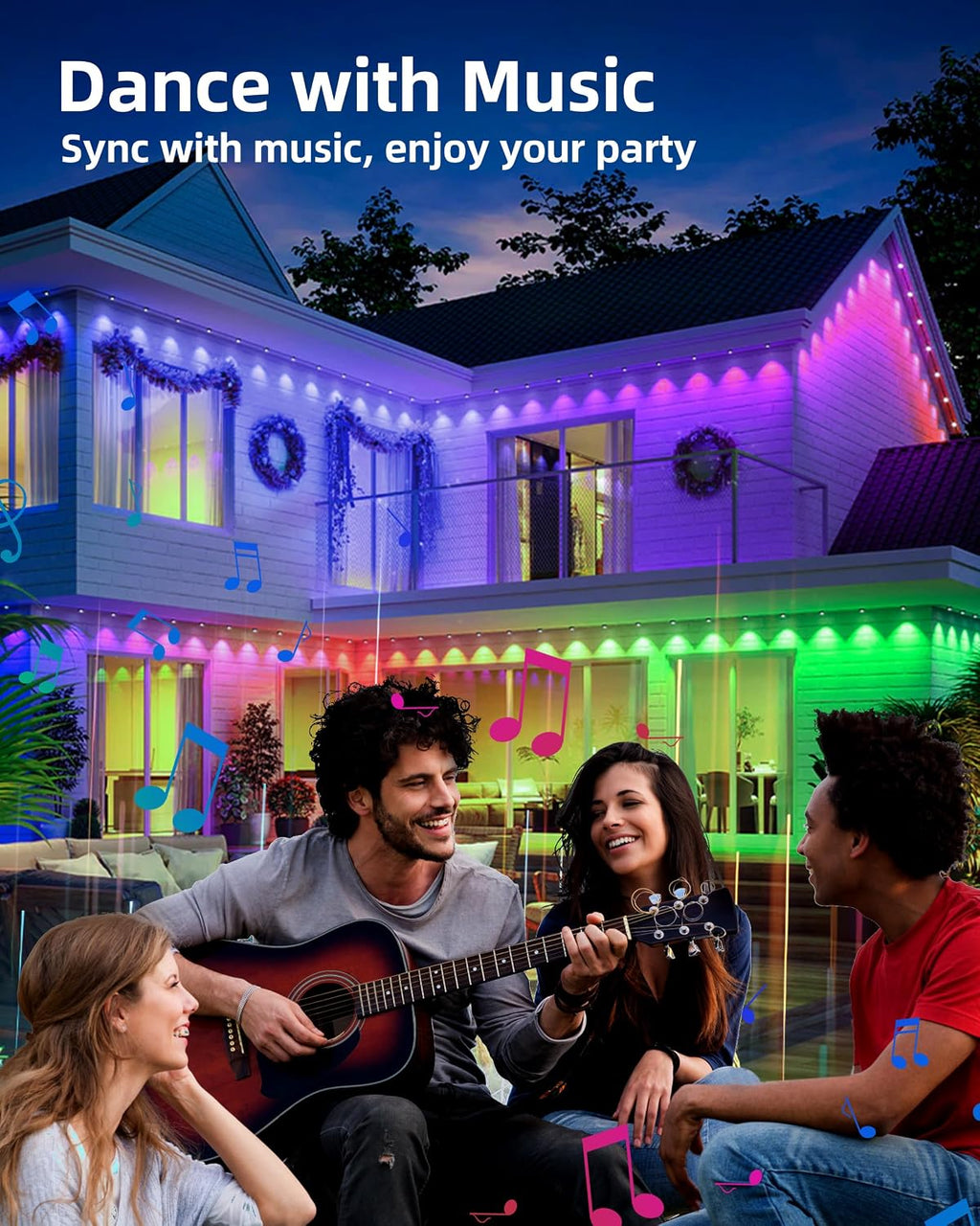 Permanent Outdoor Lights, 111ft with Smart 72 LED Light with App Control, DIY Scene Modes IP65 Waterproof Christmas Outdoor Lights Outside Roofline Decor, Garden Decor, Party, Holiday Xmas