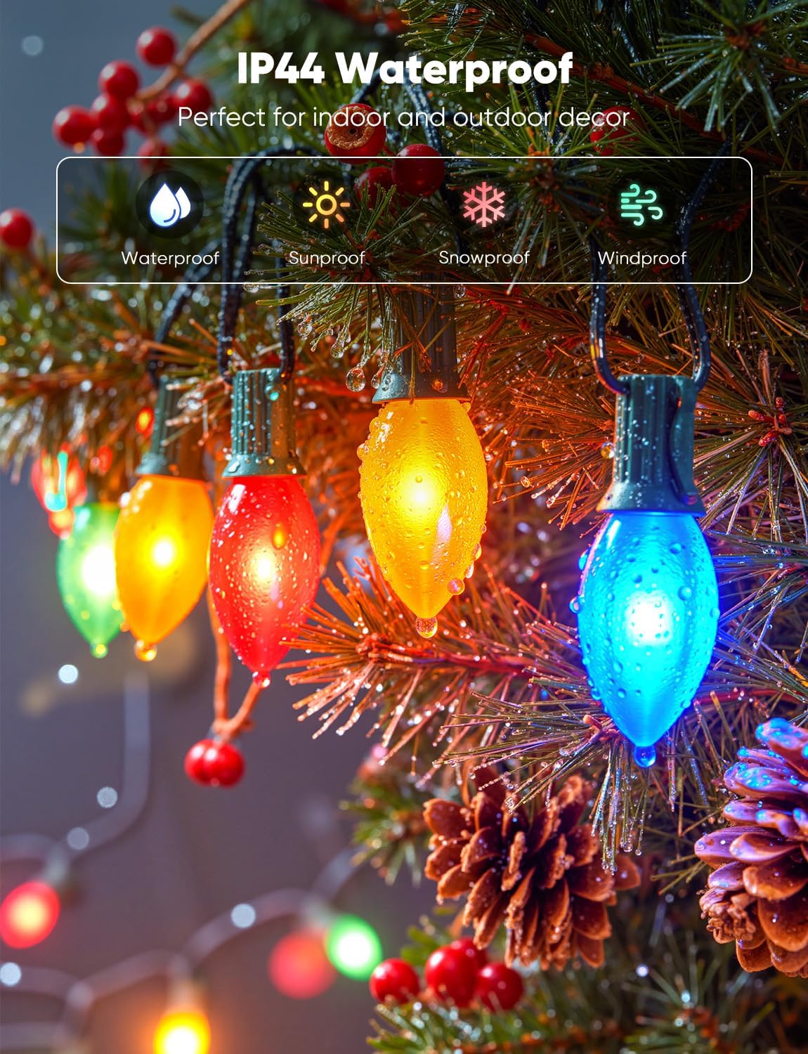 Vintage C9 LED Christmas Lights Outdoor, 25FT Multicolor Christmas String Lights with 26 Colorful Bulbs, Connectable Waterproof Lights for Christmas Tree Roofline Garden Patio Backyard Decoration