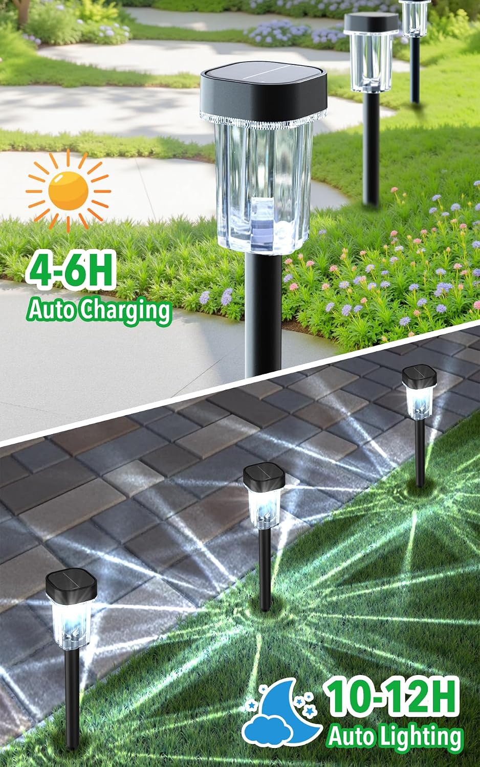 Solar Pathway Lights Outdoor, 12PK Waterproof Solar Powered Garden Lights | IP55 Waterproof, 6000K Cold White LED, Auto On/Off Outdoor Solar Lights for Yard Driveway Patio Decor Landscape Lighting