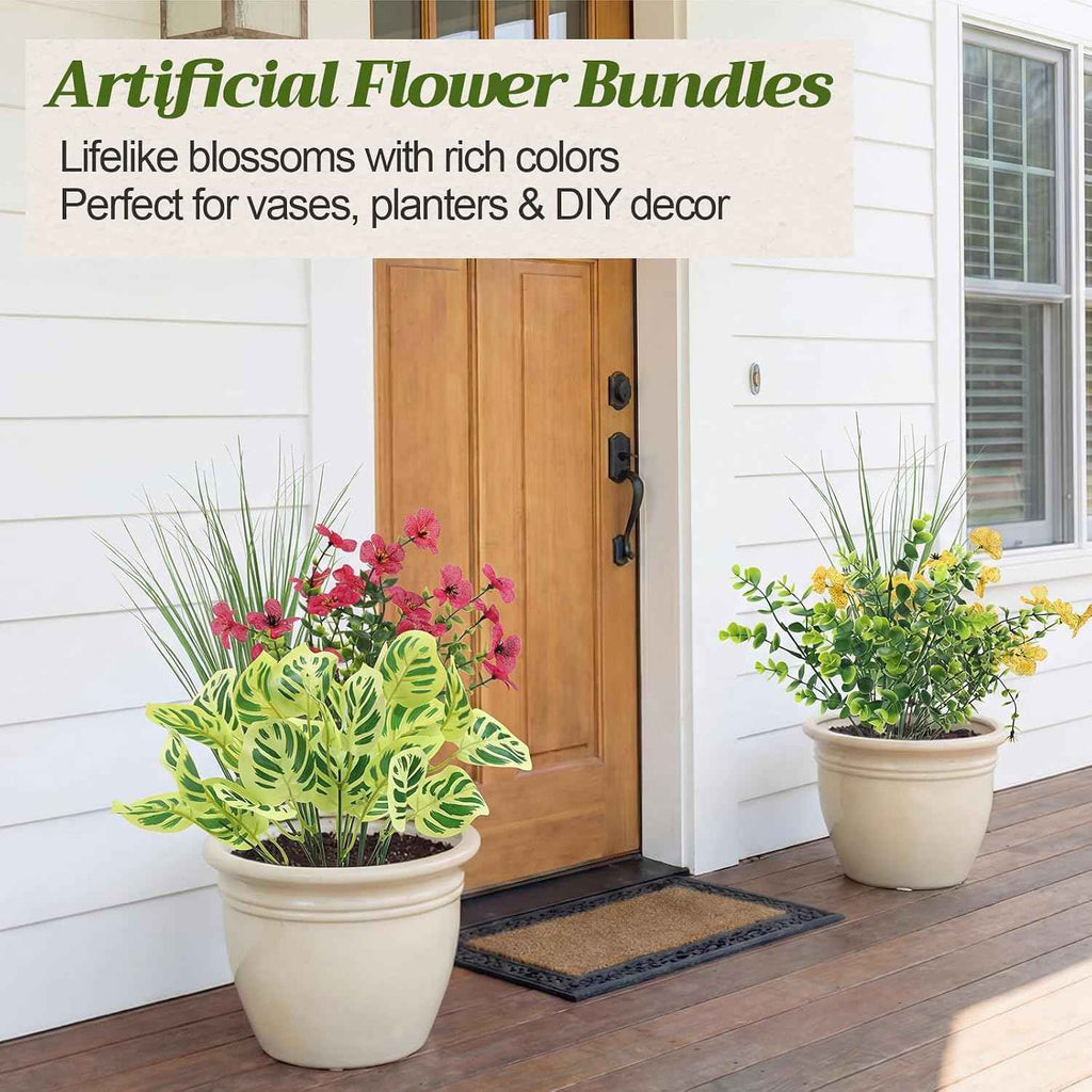 33 Pcs Artificial Plants for Outdoors UV Resistant Fake Plant | Greenery Stems Plastic Leaves Faux Flowers Bushes for Summer Outside Planters, Garden, Porch, Yard, Home Decor