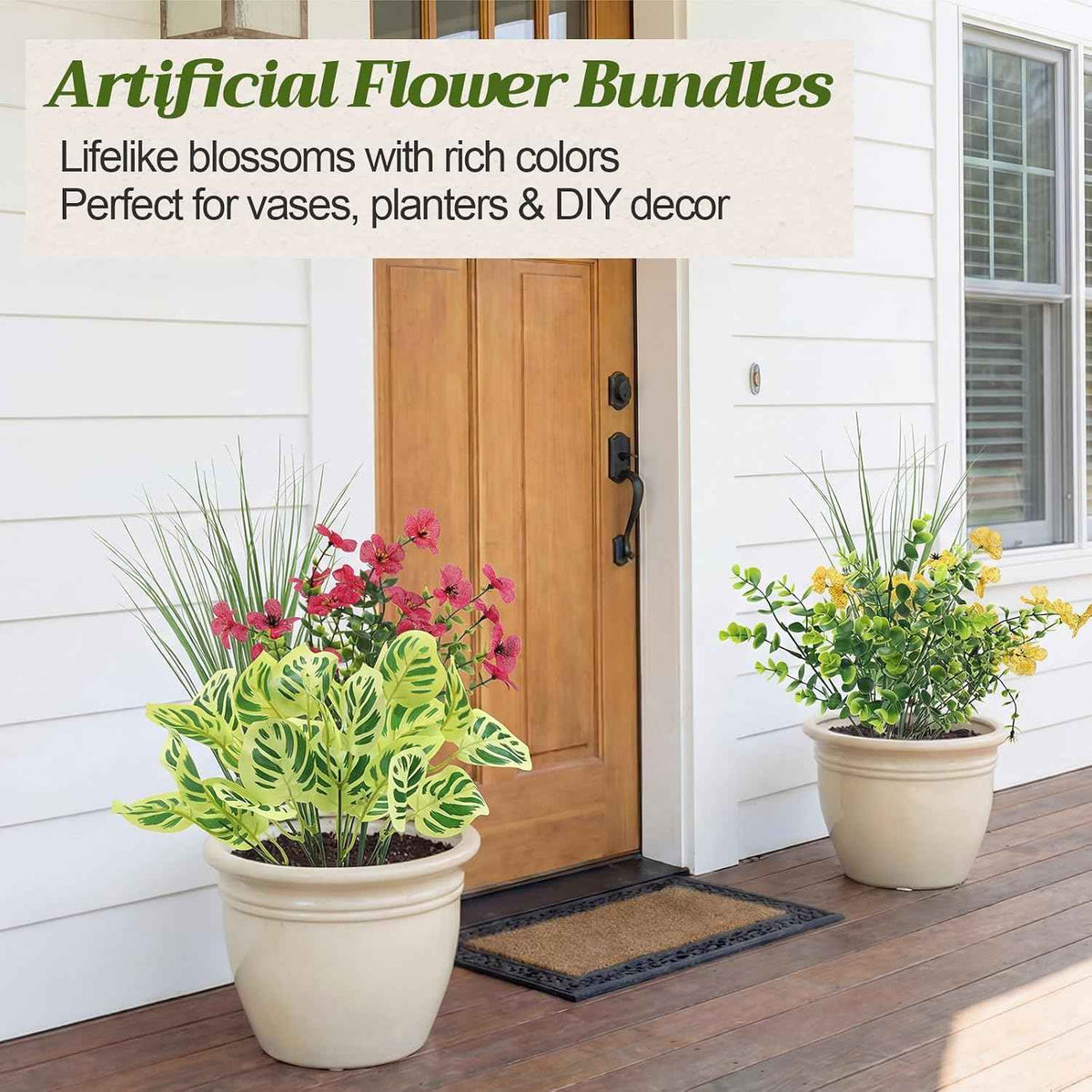33 Pcs Artificial Plants for Outdoors UV Resistant Fake Plant | Greenery Stems Plastic Leaves Faux Flowers Bushes for Summer Outside Planters, Garden, Porch, Yard, Home Decor