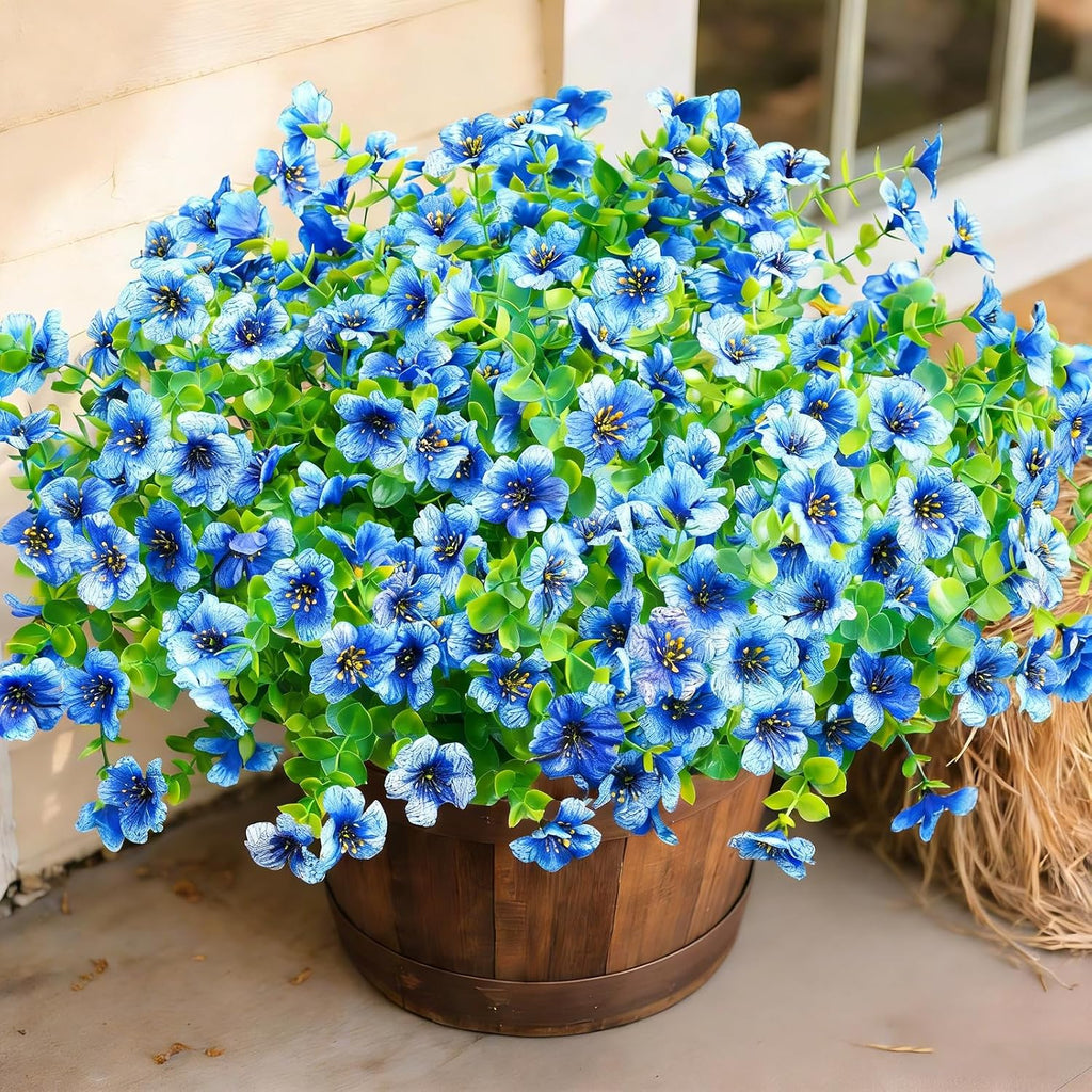 12 Bundles Artificial Flowers for Outdoors UV Resistant | Realistic Outdoor Artificial Fake Flowers with Eucalyptus Leaves for Porch, Patio, Planter, Window Box, Home, Garden Decor