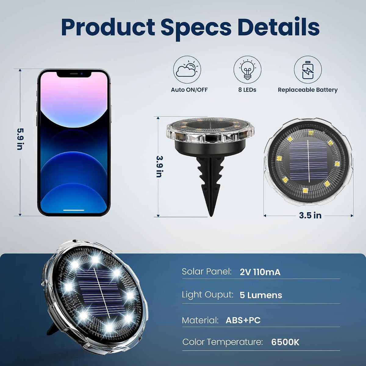 SOLPEX Solar Ground Lights Outdoor, Pathway Lights 12 Pack Cool White | IP65 Waterproof Landscape Lighting for Walkway, Driveway, Pathway, Garden, Backyard Decor- Transparent Lampshade