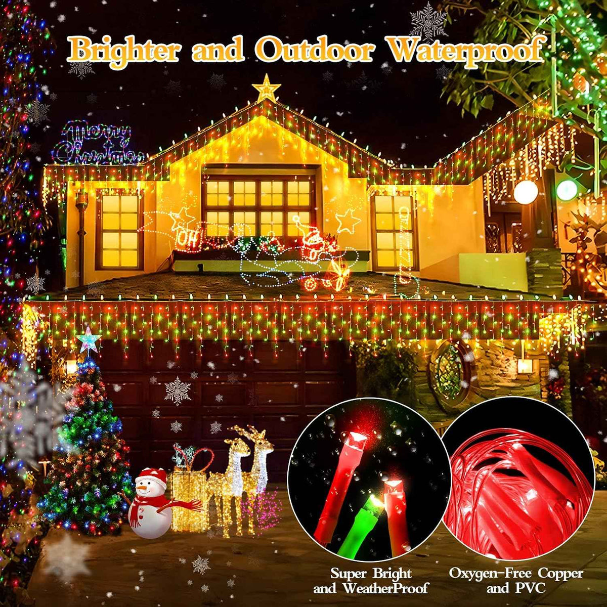 480 LED 49FT Christmas Lights Plug in 8 Modes with Timer Dimmable Christmas Decorations Outdoor Waterproof Indoor Curtain String Lights for Roof Porch Garden Holiday Wedding Party Decor Red + Green