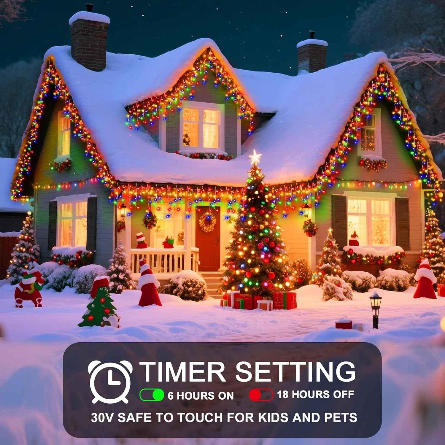 98 Ft Ice Light for Outside, 900 LED Christmas Lights Outdoor Plug in, Christmas Ice Lighting with 8 Modes & Timer for Holiday, Party, Wedding, House, Patio, Outdoor Decor(Multicolor)