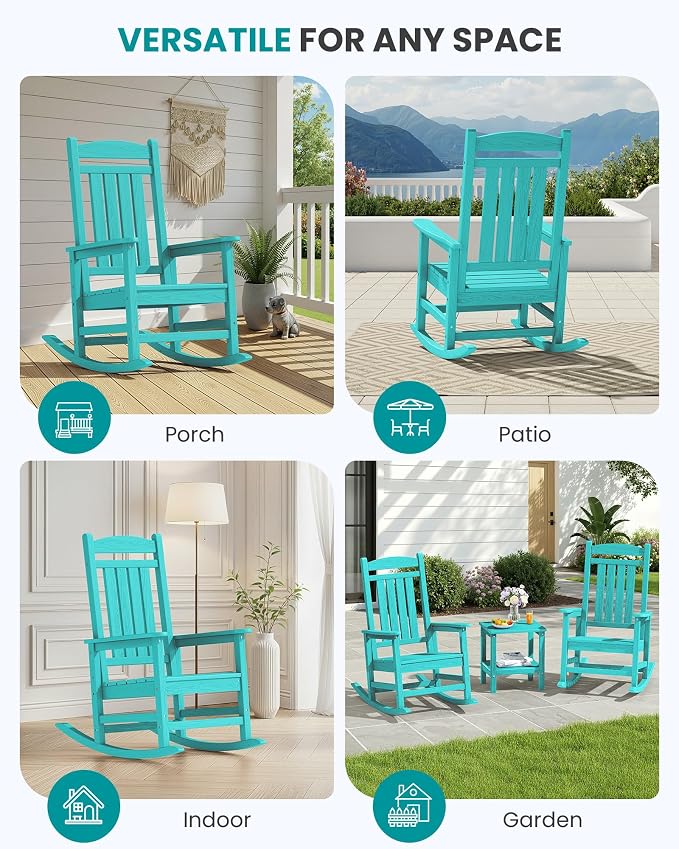 SERWALL Oversized Outdoor Rocking Chair, All-Weather Patio Rocking Chair - Image 9