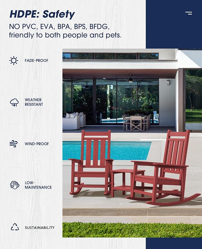 KINGYES Oversized Outdoor Rocking Chair Set of 2, All-Weather Patio Rocking - Image 7