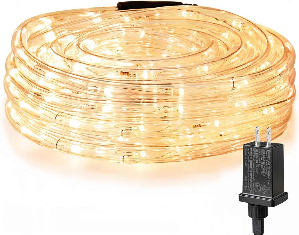 Lighting EVER 33ft 240 LED Rope Lights Outdoor Waterproof, 2700K Warm White | 24V Low Voltage, Linkable Connect up to 3 Sets, Classic 3/8" Clear Tube, Plug in Outside Lights for patio deck, Not Cuttable