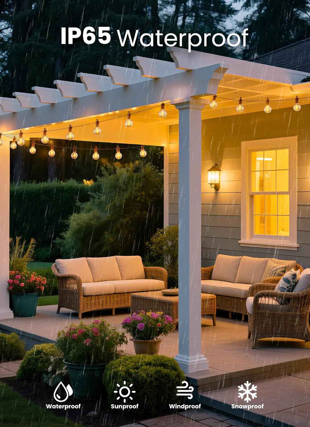 100FT 52 LED Bulbs Outdoor String Lights, IP65 Waterproof String Lights | G40 Shatterproof Connectable Outside Patio Light for Backyard Porch Balcony Garden Decor Christmas Camping Gazebo