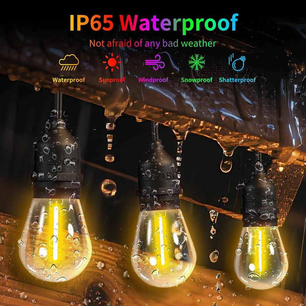 26FT Outdoor String Lights, Outdoor Lights for Patio,with 12+2 LED RGBW Color Change,3000K Bright White Waterproof Bulbs, Dimmer & Remote, Customized 12 Colors & 4 Modes, for Backyard Decor