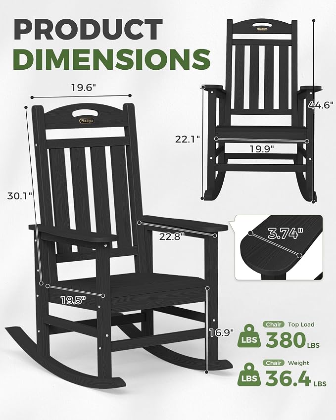 Oversized Outdoor Rocking Chair, High Back Porch Rocker Chair, HDPE All Weather - Image 3