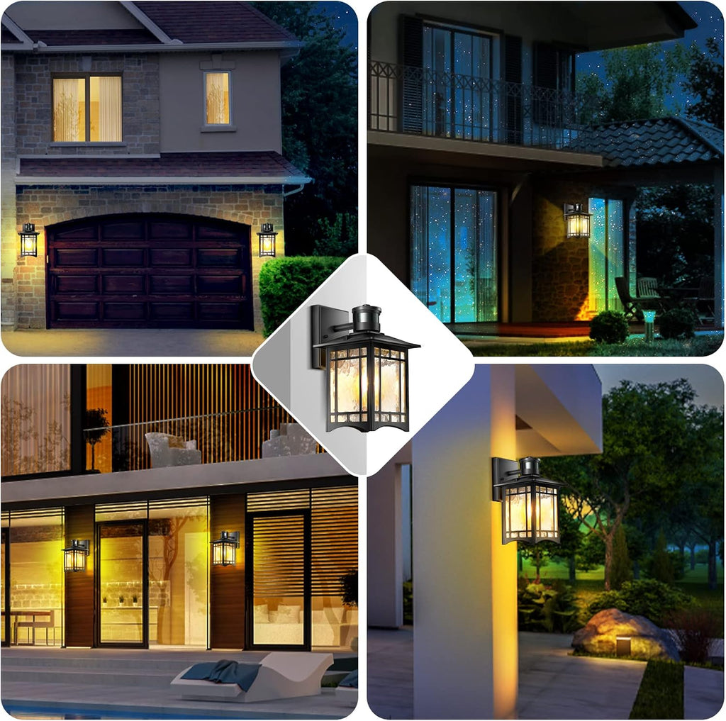 Motion Sensor Outdoor Lights, Dusk to Dawn Light Fixture, Black Wall Sconce Lighting, Front Porch Light, Exterior Lights for House Patio, Outside Door Wall Mount Anti-Rust Lantern