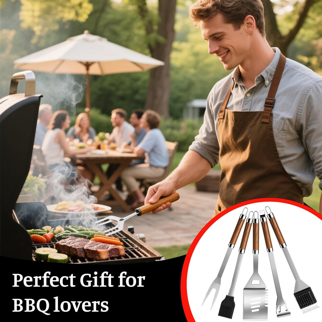 BBQ Grill Accessories, Stainless Steel Grilling Set with Storage Bag, Spatula, Fork, Cleaning Brush BBQ Accessories, Grill Tools Set for Outdoor Cooking Camping, Grilling Gifts for Men