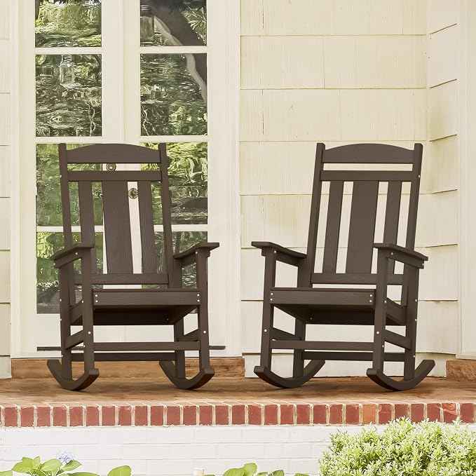 LUE BONA Outdoor Rocking Chairs Set of 2, Weather Resistant HDPS Poly Rocker